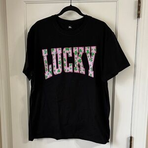 Lucky Graphic Tee - Black with Pink & Green Print